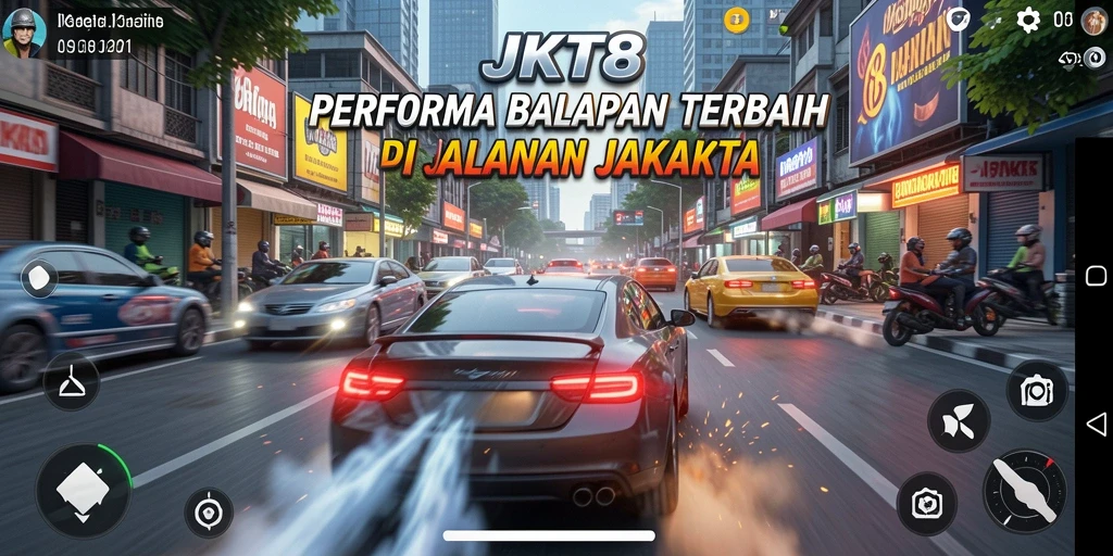Tampilan gameplay balapan yang menegangkan di JKT8.