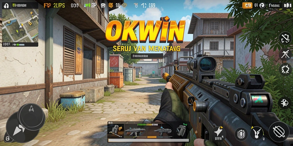 Screenshot gameplay OKWIN menampilkan aksi tembak-menembak yang mendebarkan.
