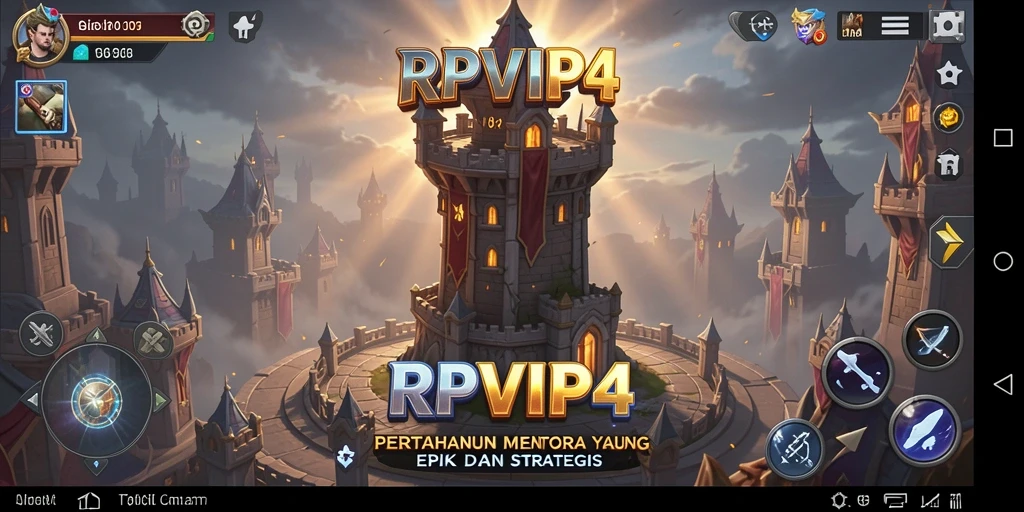 Screenshot gameplay RPVIP4 yang menampilkan aksi menara pertahanan.